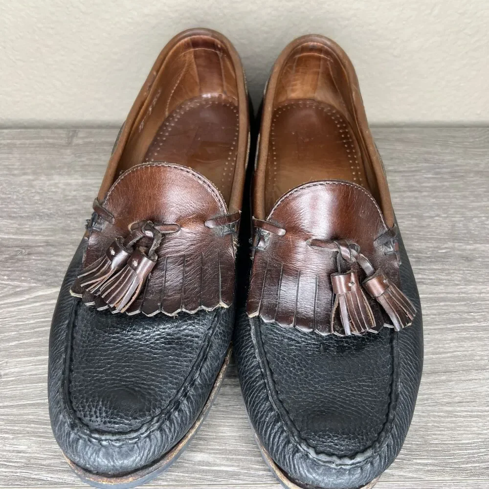 Allen Edmonds Nashua Leather Tassel Loafers Mens 11 D Black Brown Slip On Shoes